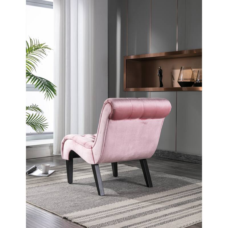 Pink 22.83" Buttons Tufted Accent Chair with Wooden Legs