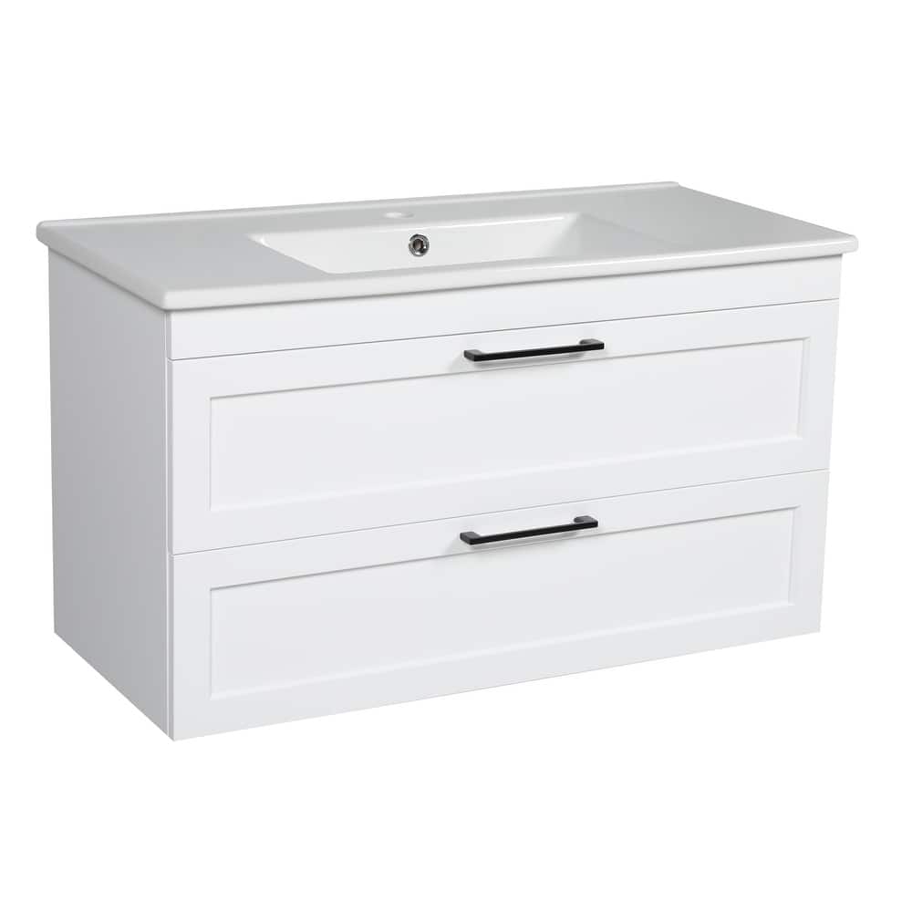 Modern Wall-Mounted Bathroom Vanity with Washbasin Palm Beach White High Gloss Non-Toxic MDF-26"-Simple 24"