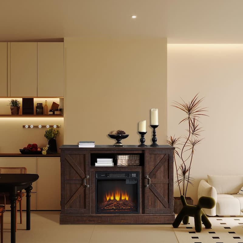 Roomfitters Farmhouse Classic Media TV Stand, Entertainment Console with 18" Electric Fireplace Insert