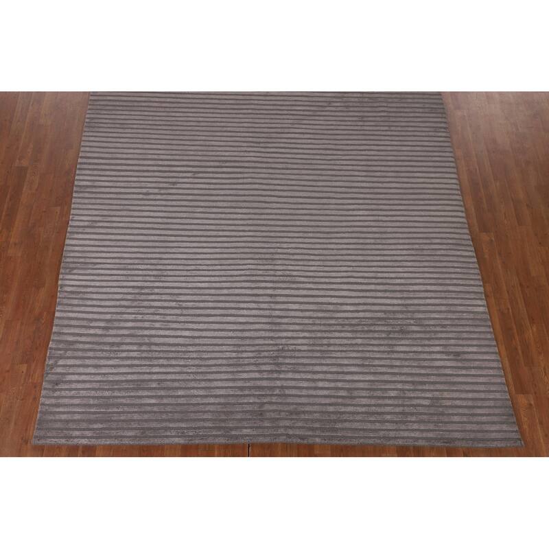 All-Over Striped Nepalese Oriental Area Rug Handmade Wool Carpet - 8'1" x 9'8"