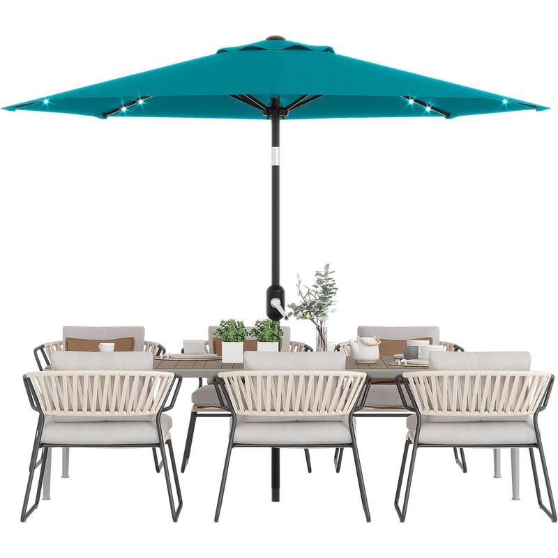 10 Ft Patio Umbrella with Solar Lights, Outdoor Table Umbrella with 40 LED Lights & Tilt Crank