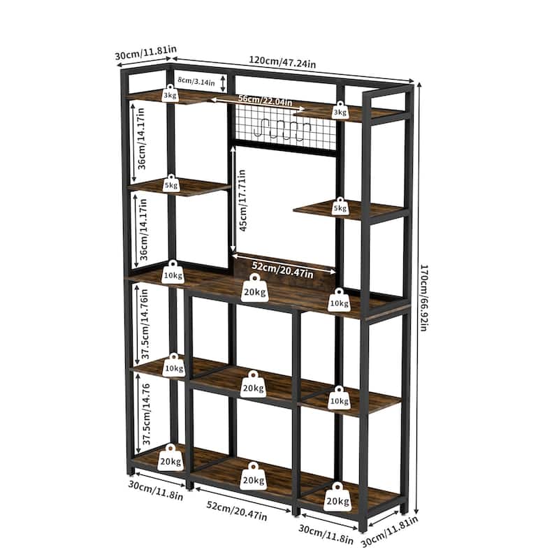 67" Industrial 5-Tier Bookshelves Metal Bookcase Kitchen Storage Shelves