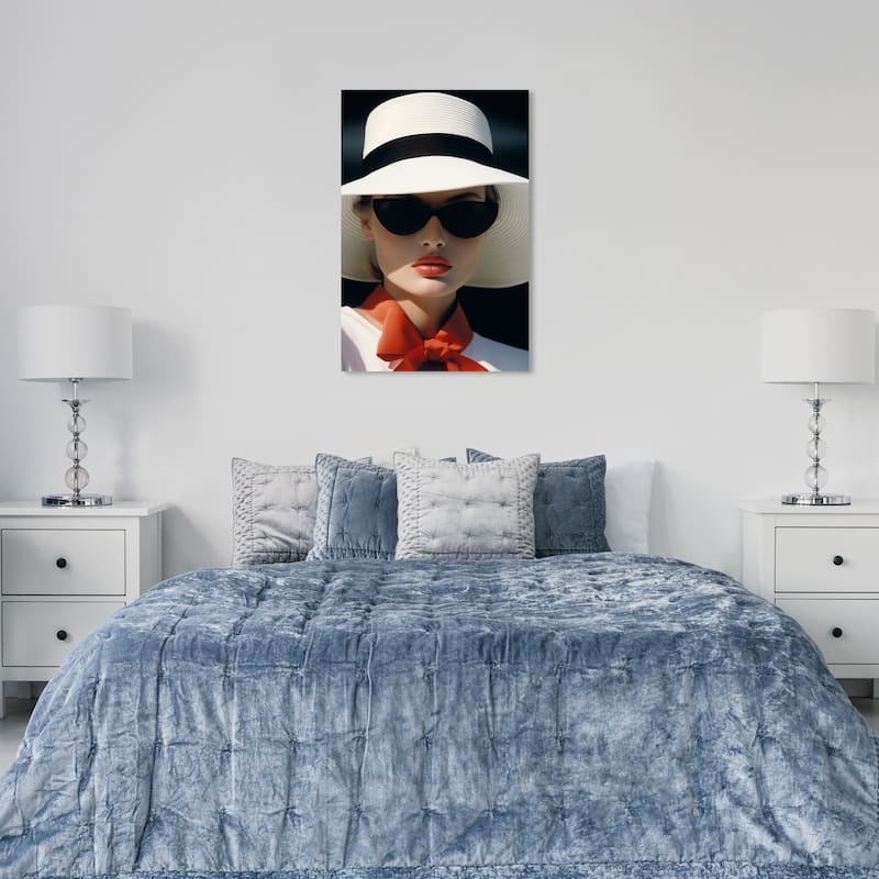 Wynwood Studio Canvas Fashion and Glam Matte Finished Makeup Doll II White and Dark Orange Glam Wall Art Canvas Print