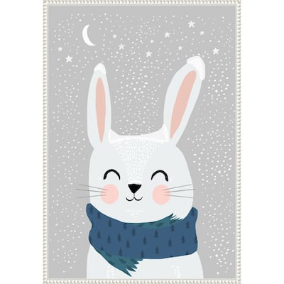 Snow Bunny by Treechild (23 x 33 in.), Framed Canvas Wall Art Print - Sylvie Beaded White