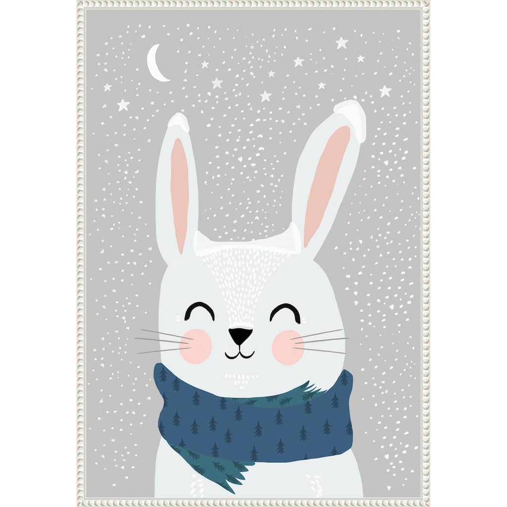 Snow Bunny by Treechild (23 x 33 in.), Framed Canvas Wall Art Print - Sylvie Beaded White
