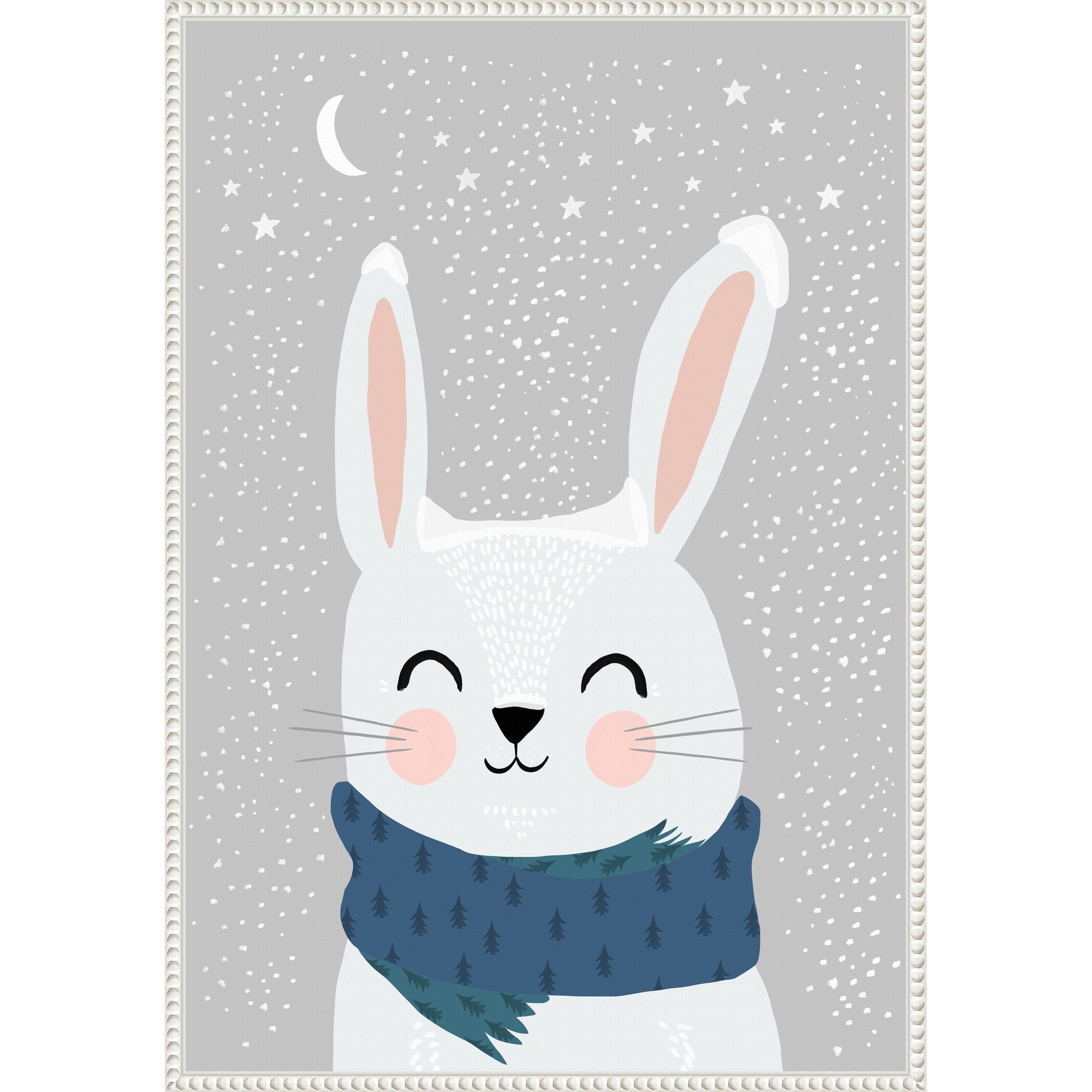 Snow Bunny by Treechild (23 x 33 in.), Framed Canvas Wall Art Print - Sylvie Beaded White