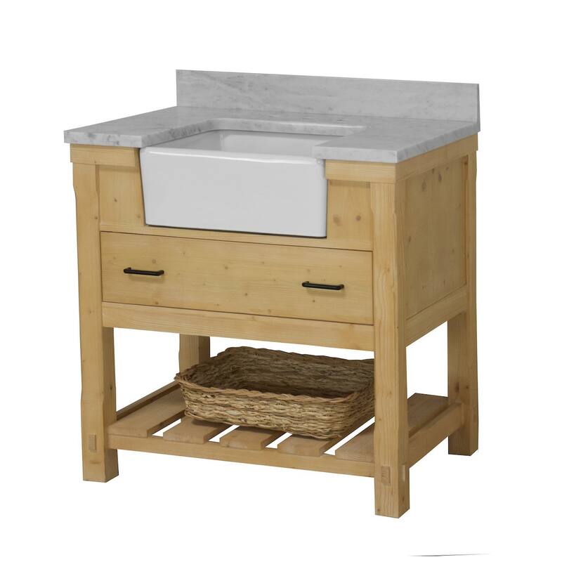 KitchenBathCollection Charlotte 36" Farmhouse Bathroom Vanity with Carrara Marble Top