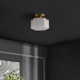 SAFAVIEH Kory 8-inch Alabaster & Metal Semi-Flush Mount - 8" W x 8" D x 7" H