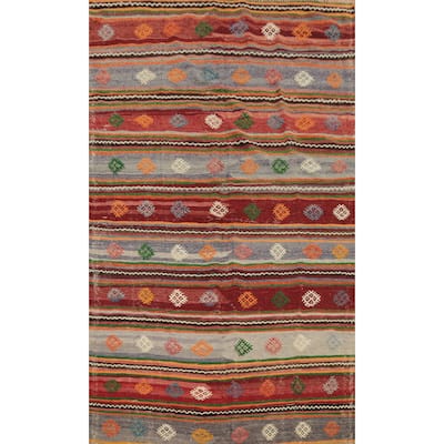 Hand Woven Oriental 100% Wool Carpet Southwestern Tribal Multi-Colored Kilim Area Rug - 8' 4'' X 5' 4''