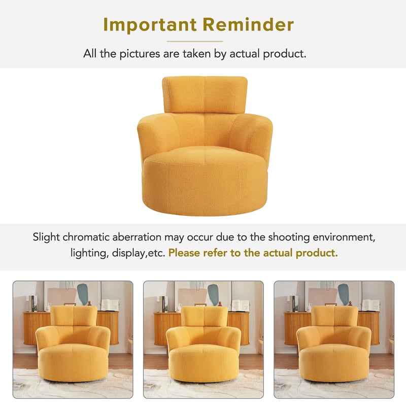 360° Swivel Chair, Upholstered Barrel Chair with Adjustable Headrest Modern Swivel Round Sofa Chair for Living Room