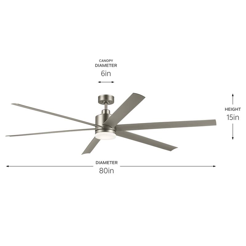 Kichler Lighting Loa 80 Inch Ceiling Fan with Satin Etch Cased Opal Glass in Brushed Nickel with Silver Blades