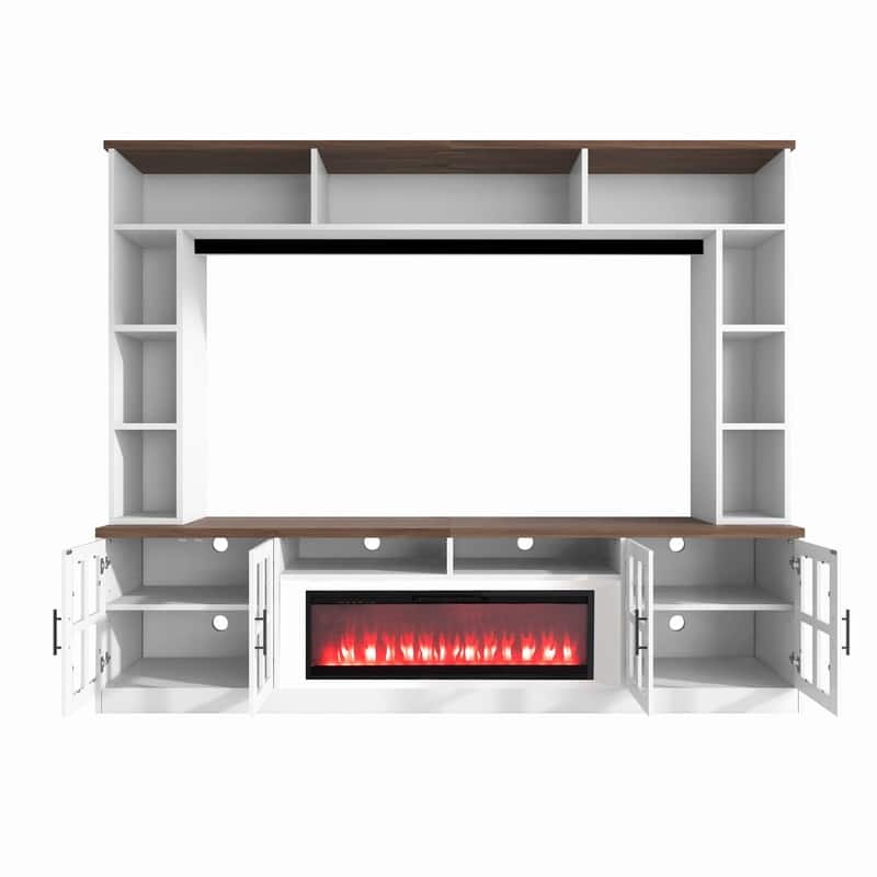 Modern 95.5" Wall Unit Entertainment Center with Bookshelves for TVs up to 80" with Electric Fireplace and Adjustable Shelves