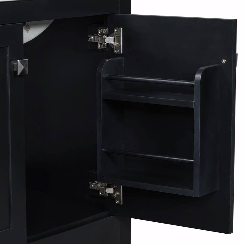 36"/30" Bathroom Vanity with Ceramic Sink, Soft-Close Doors, Double Storage Shelves & Divided Drawer