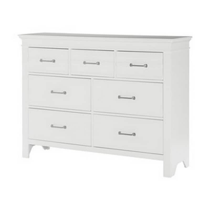 Candy 55 Inch Dresser, 7 Drawers, Nickel Bar Handles, White Solid Wood
