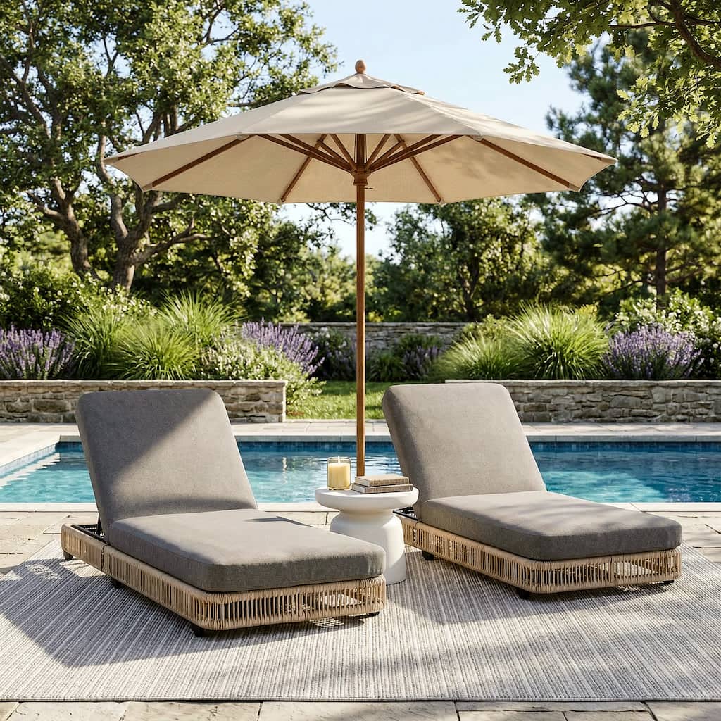 2-Piece Outdoor Chaise Lounge Chair with Adjustable Backrest Patio Pool Lounger
