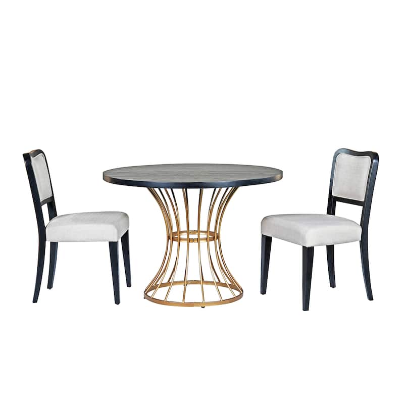 42" Round Dining Set-Solid Wood-Look Veneer Table +2 Upholstered Walnut-Finish Chairs,Heavy-Duty Iron Base,Space-Saving,3-Piece