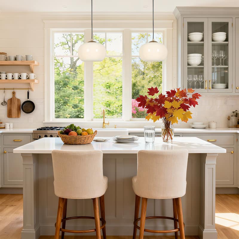 Modern Farmhouse 1-Light Opal Glass Pendant Light for Kitchen Island Dining Room Bedroom - White Gold - D9.5"xH7.5"