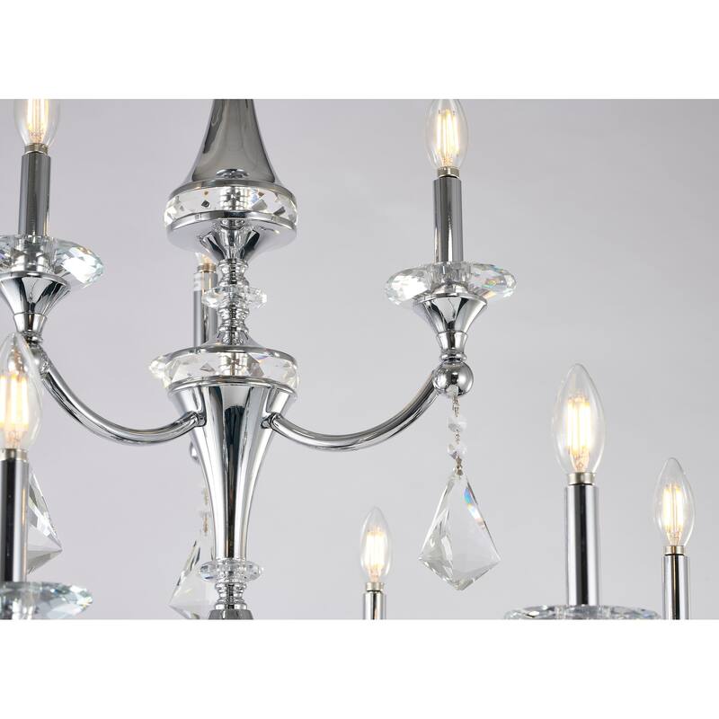 9-Light D30.5'' Two Tier Chrome Chandelier With Crystals - Overstock ...