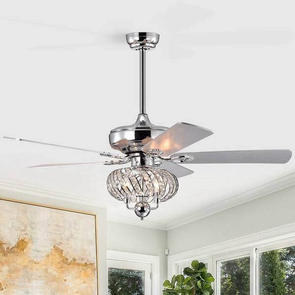 50in Chrome Modern Crystal Downrod Mount Chandelier Ceiling Fan with