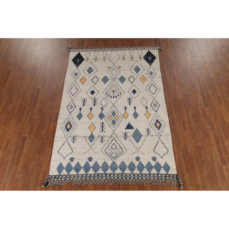 Geometric Moroccan Oriental Area Rug Hand-Knotted Wool Carpet - 5'9"x 9'0"