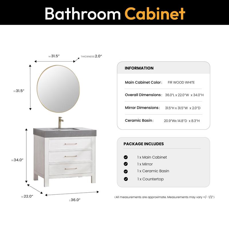 Leon 36 in. Single Bathroom Vanity with Composite Stone Top