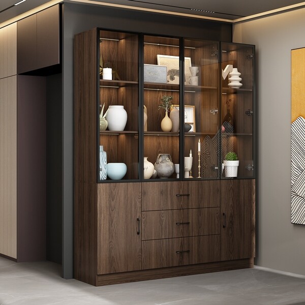 Modular Wood Finish Display Cabinet LED Light Kitchen Living Storage On Sale Bed Bath Beyond 39834477