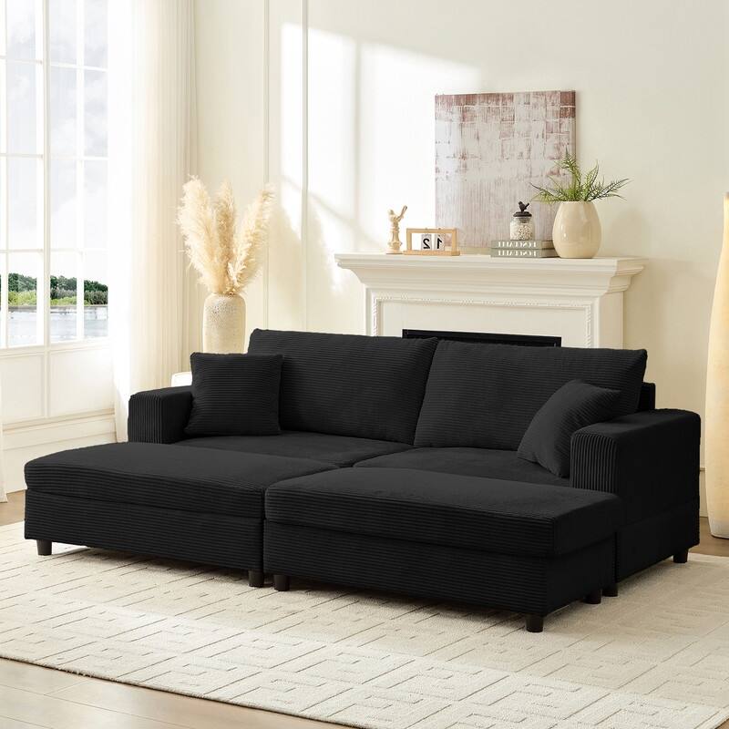 Mixoy Corduroy Chaise Lounge Deep Seat Sleeper Sofa Chair with Storage Ottoman,Upholstered 1-Seater/Loveseat Sofa Couch