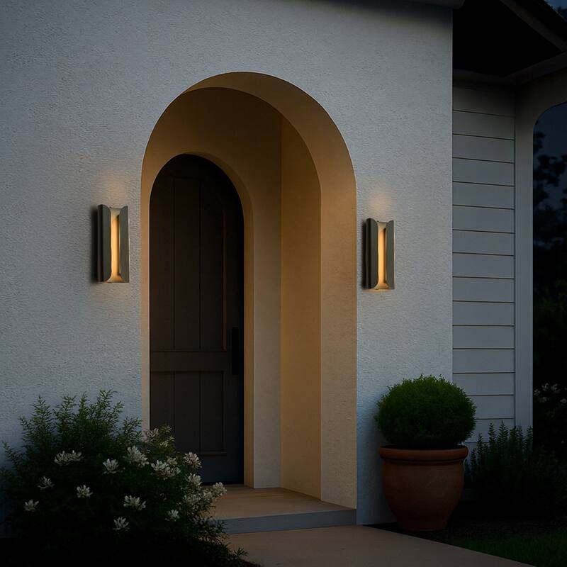 Matte Black Integrated LED Wall Sconce with Acrylic Shade Modern with Dusk to Dawn Sensor for Porch Garage（2 Pack) - W7''