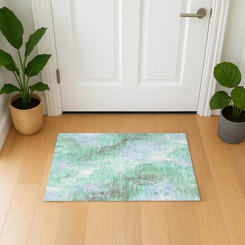 Premium Washable Super Soft Modern Contemporary Mayfield Rug - Seafoam - 1'8" x 2'6"