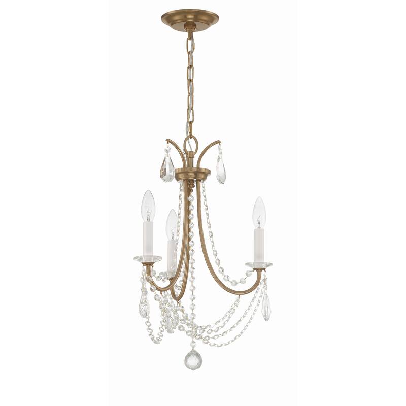 Karrington 3 Light Aged Brass Mini Chandelier - 14"W x 21"H