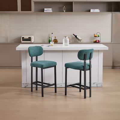 26 Inch 2 Piece Bar Stool Set, Modern Upholstered Fabric Bar Stools with Backrest for Dining Room, Kitchen Island, Bar