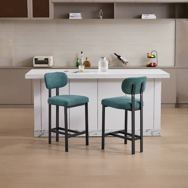 Bar Stools Set of 2, 26 inch Modern Upholstered Fabric Counter Height Barstools, Kitchen Island Chairs with Black Metal Legs - Antique Green
