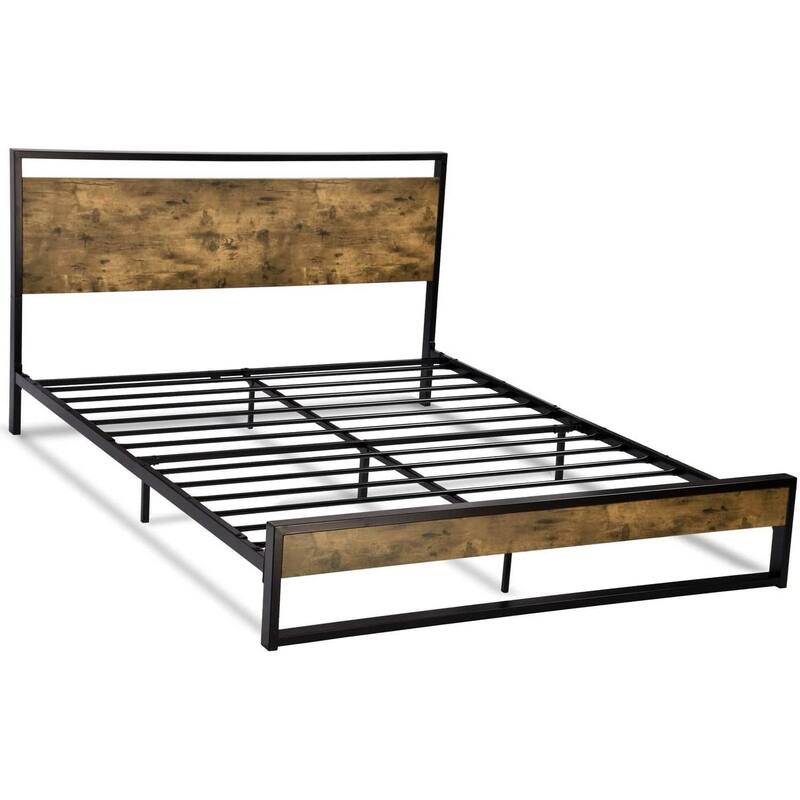 Modern Farmhouse Platform Bed Frame with Wood Panel Headboard Footboard - Full