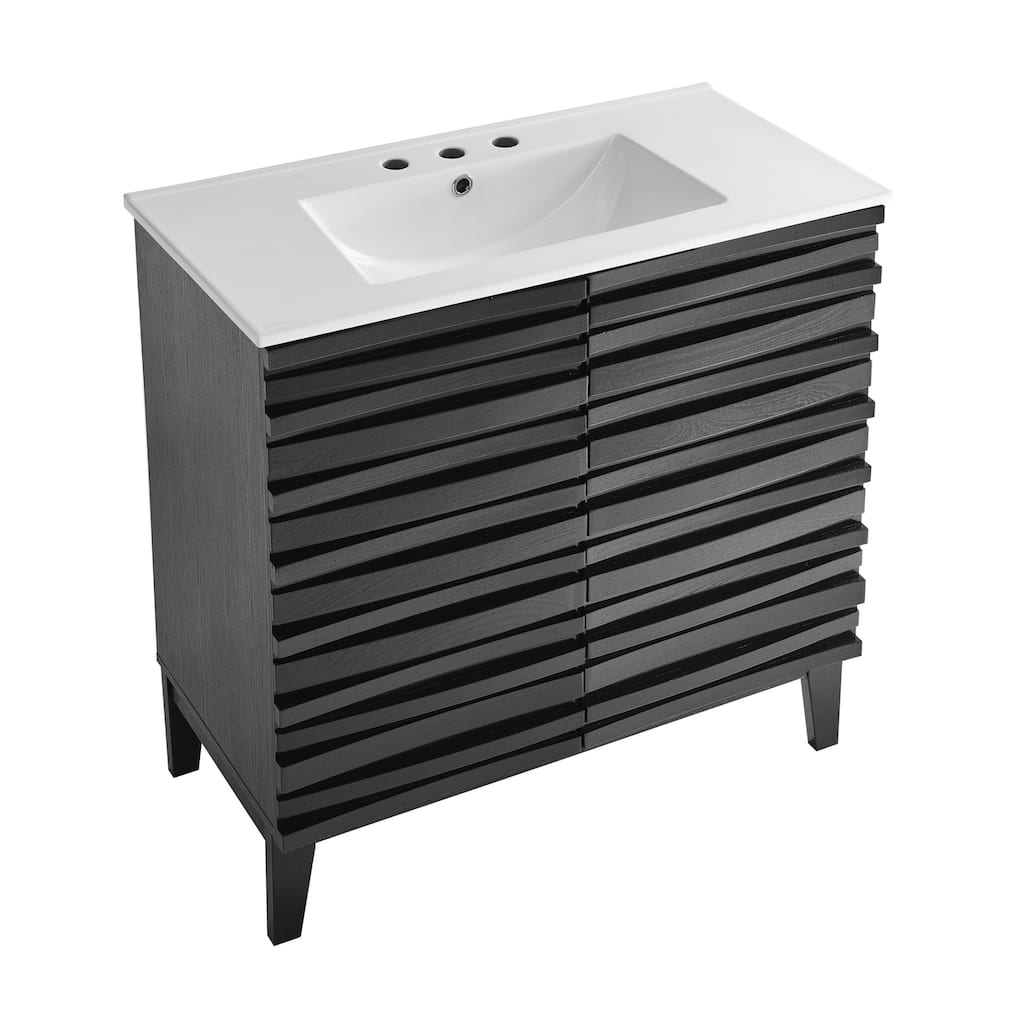 Cascade 30" Freestanding Bathroom Vanity In Black Oak With 3-Hole Widespread Sink Top - 30