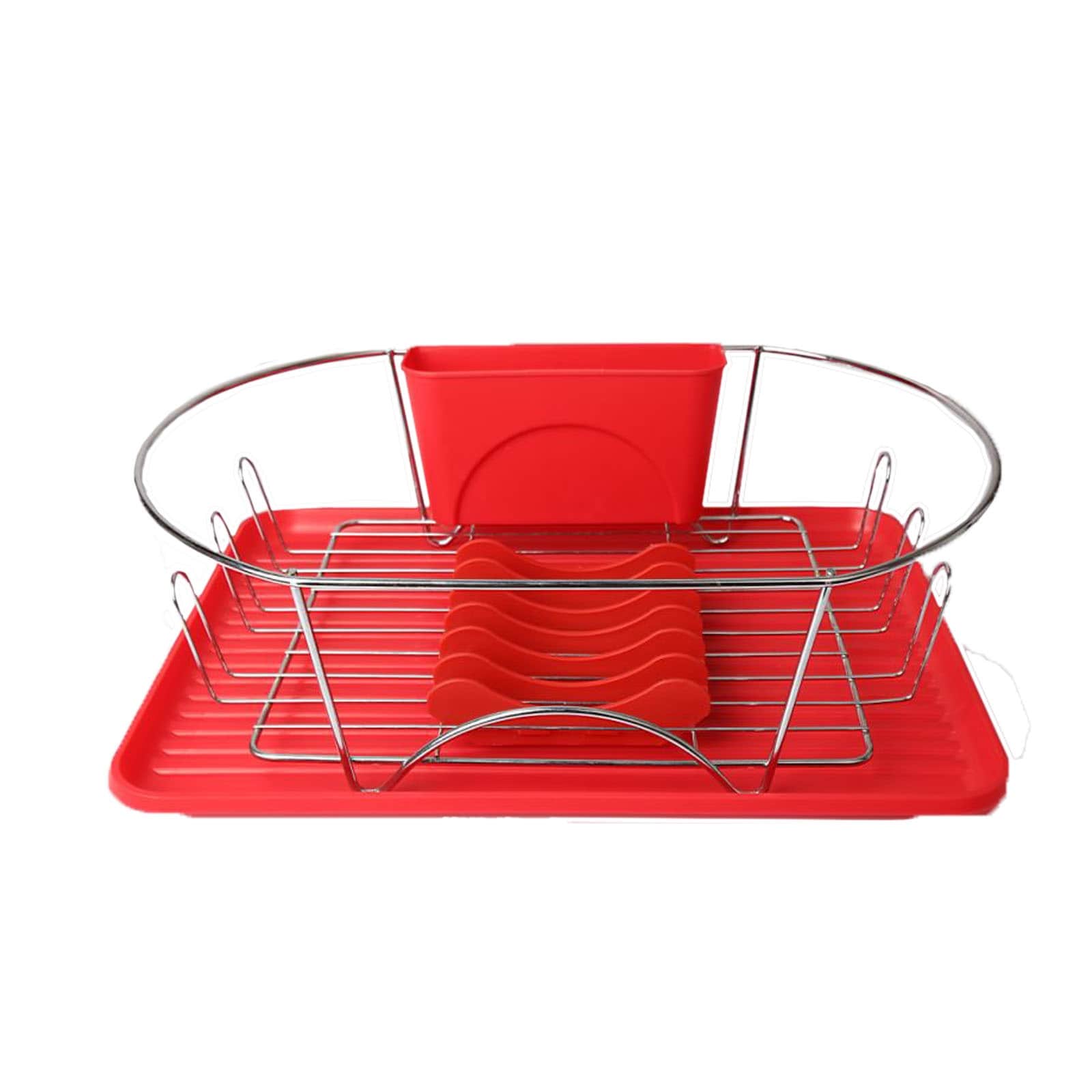 MegaChef Stainless Steal Dish Drying Rack with Drying Mat in Red