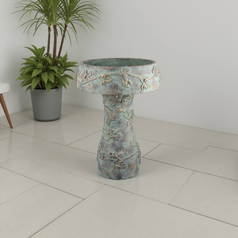 Menon Bird Bath Feeder, Decorative Designs, Green Terracotta, 20 Inch