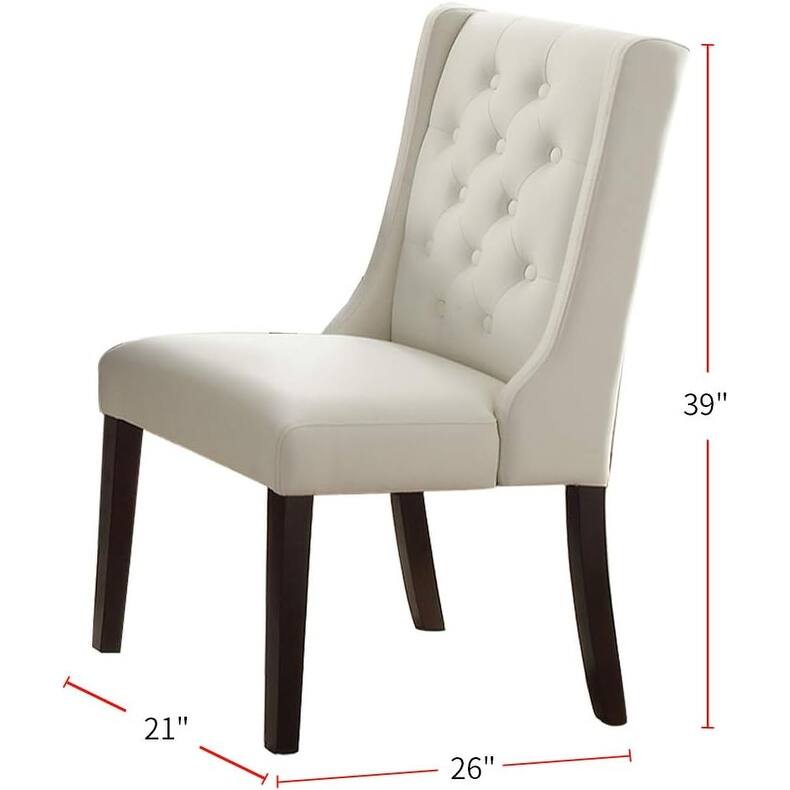 Modern Set of 2 Dining Chairs with Leather Tufted Backrest, Foam-Padded Seat, Solid Wood Legs for Dining Room Living Room