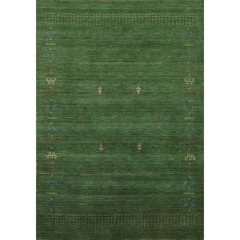 Green Tribal Modern Gabbeh Oriental Area Rug Hand-knotted Wool Carpet - 5'7" x 7'9"
