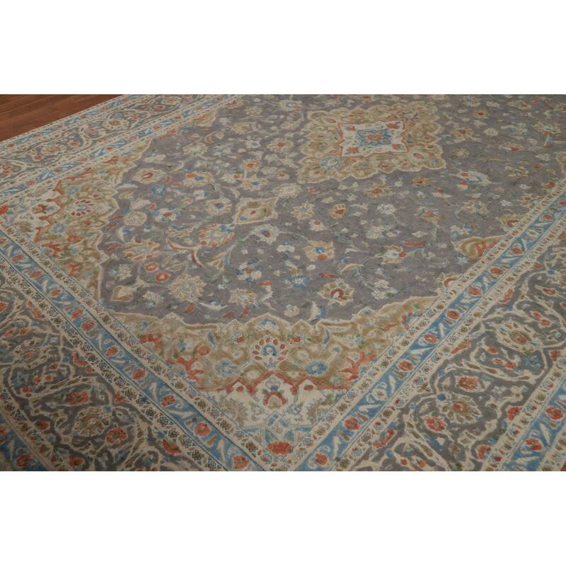 Traditional Gray Tabriz Persian Area Rug Hand-Knotted Wool Carpet - 7'11"x 11'5"