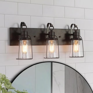 Farmsy Modern Farmhouse 3-Light Linear Glass Bathroom Vanity Lights Industrial Metal Wall Sconces - L22" x W6" x H 10"
