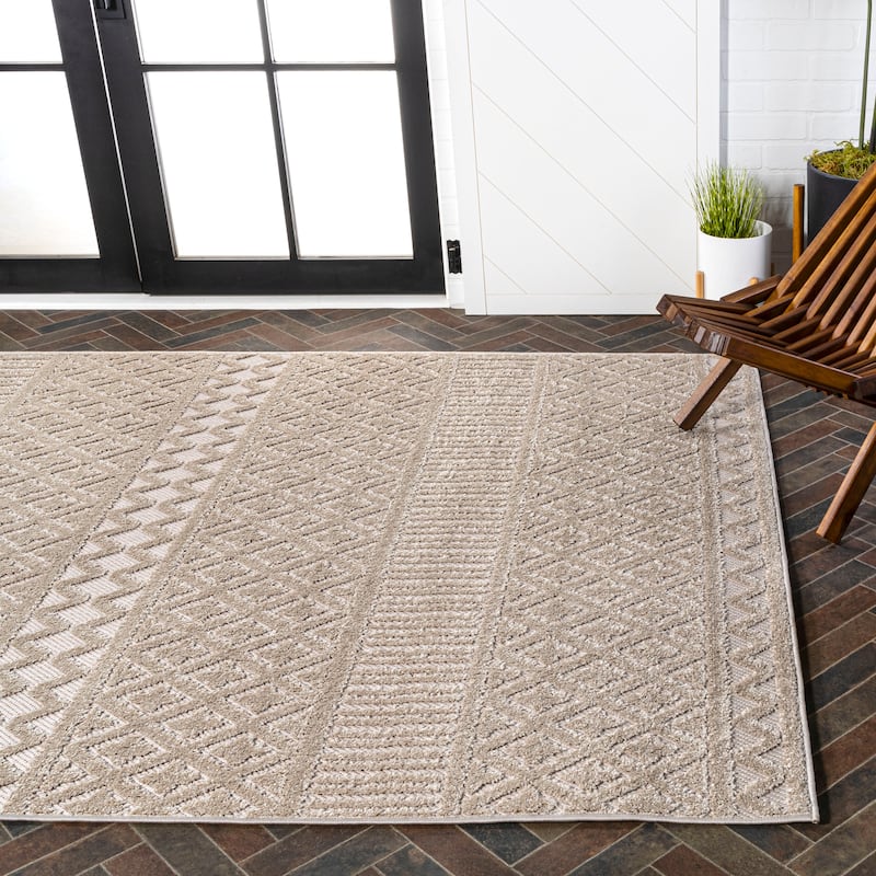 JONATHAN Y Duenas High-Low Two-Tone Monstera Leaf Area Rug