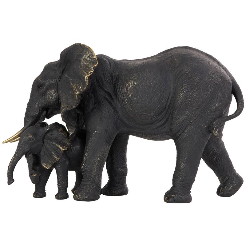 Bronze Polystone Family Elephant Decorative Sculpture with Gold Foil Accents