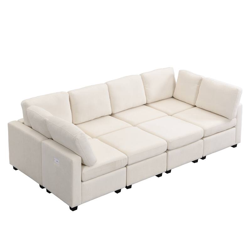 103" Chenille U-Shaped Sectional Sleeper with Ottomans & USB