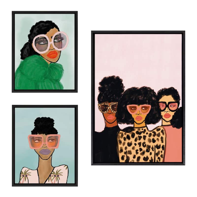 Kate and Laurel Sylvie Fashion Girl Framed Canvas Set by Kendra Dandy