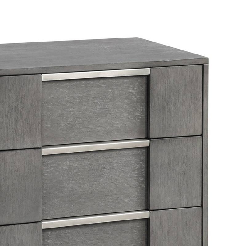 Levice Nightstand with 3 Drawers, Dovetail Built Gray Solid Wood