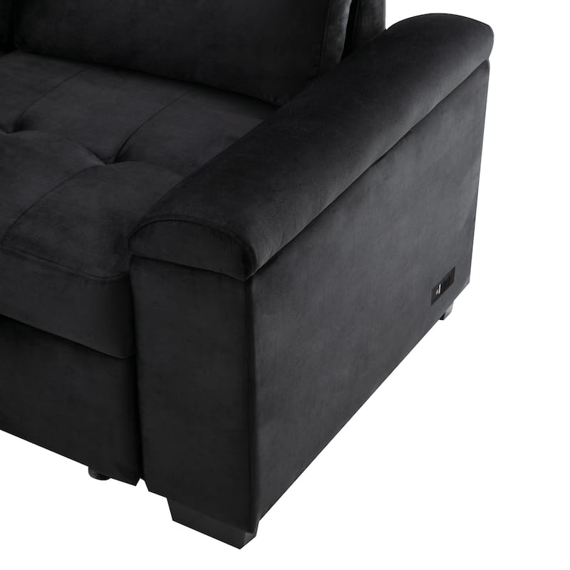 Roomfitters Sleeper Sectional Sofa, L-Shape Corner Couch Sofa Bed with Storage Ottoman, Hidden Arm Storage, and USB Charging