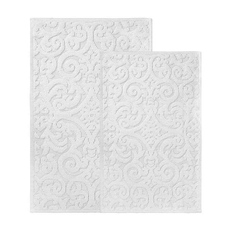 Blue Nile Mills Elegant Floral Scroll Textured Machine Washable Bath Rugs, Set of 2