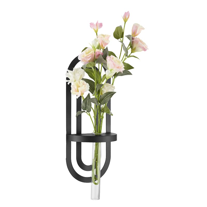 Danya B. Jacob Modern Black Metal Double Oval Frame Clear Glass Wall Mounted Vase