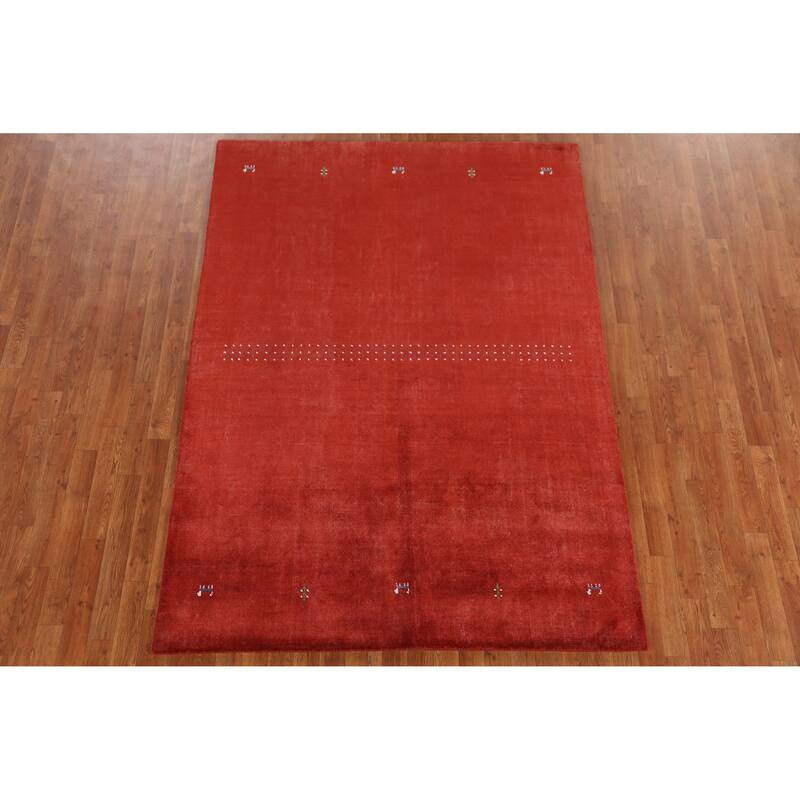 Hand Knotted Oriental 100% Wool Carpet Tribal Animal Pictorial Oranges & Rust Gabbeh Area Rug - 7' 7'' X 5' 3''