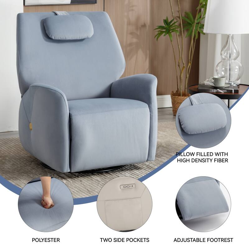 Swivel,Rocker Power Recliner Chair,Lumbar,Neck Support Pillow,Max Swivel Degree 270,Heavy Duty Motion Mechanism,USB,Type-C Ports